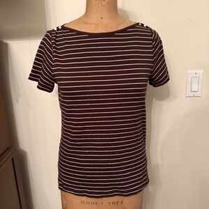 Lauren Ralph Lauren Brown White Striped Short Sleeve T-Shirt Top
